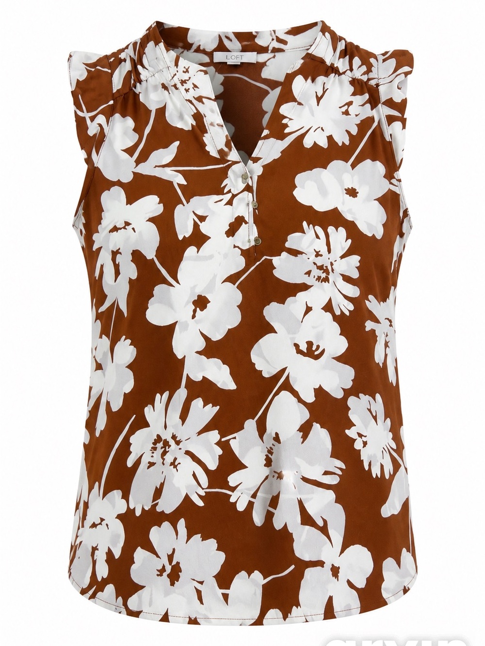 LOFT Rust and White Floral Sleeveless V-Neck Blouse